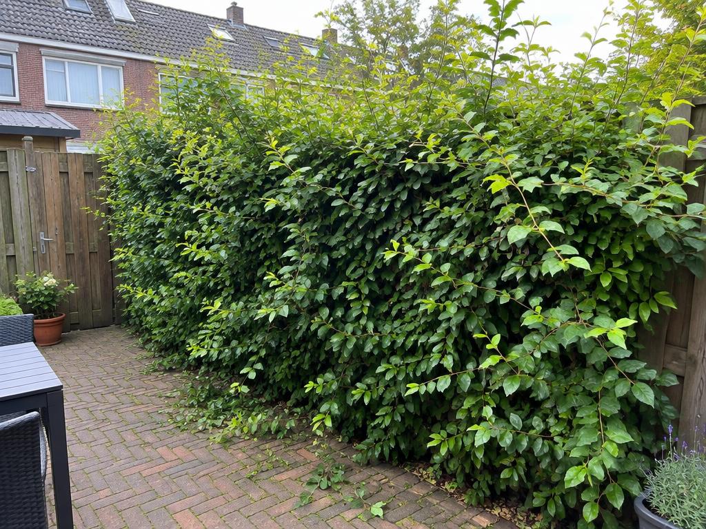 Heg snoeien in achtertuin